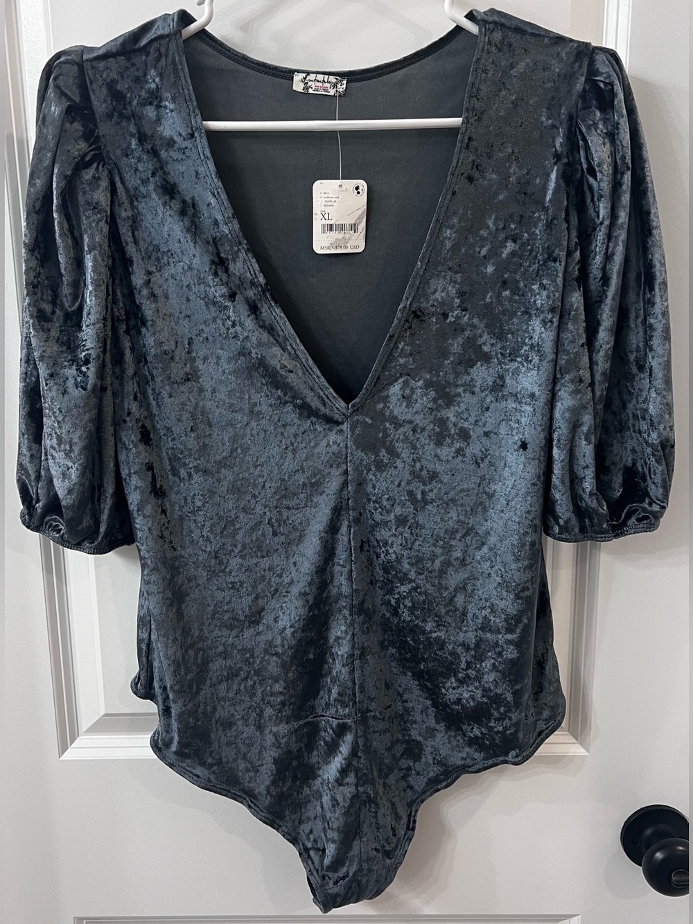 NWT Free People Intimately Thong Velvet Bodysuit, Gray, XL
